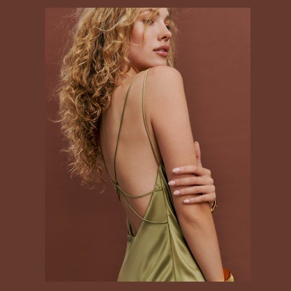 Reformation Adkins Silk Dress -+ Olive Oil - Picture 3 of 8